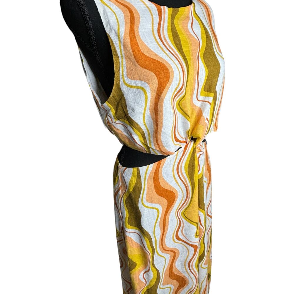 MINKPINK NWT Ziggy 70s Cut Out Midi Dress Size M Abstract Print Viscose Linen - Picture 4 of 12